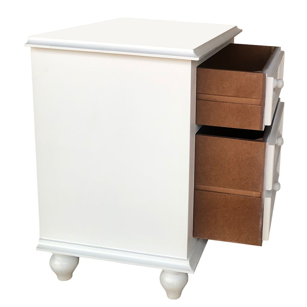 28 Inch Bedside Nightstand, 2 Drawers with Classic Round Knobs, Handcrafted White Mango Wood - View 5