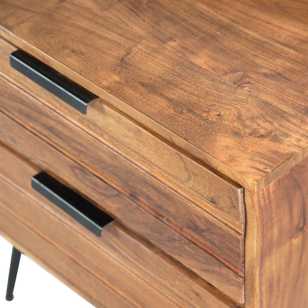 2 Drawer Wooden Nightstand with Metal Angled Legs, Black and Brown - View 5