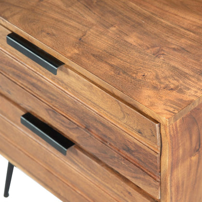 2 Drawer Wooden Nightstand with Metal Angled Legs, Black and Brown - View 5