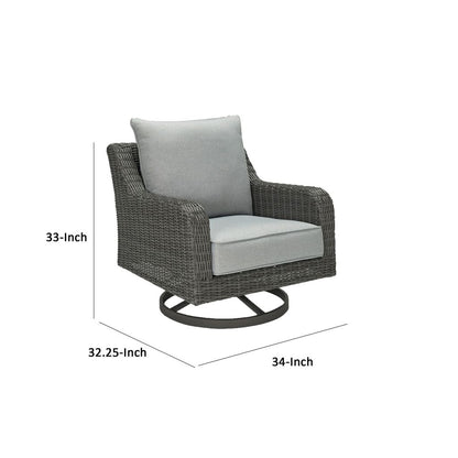 Asp 32 Inch Swivel Outdoor Lounge Chair, Aluminum Frame, Gray Upholstery - View 5