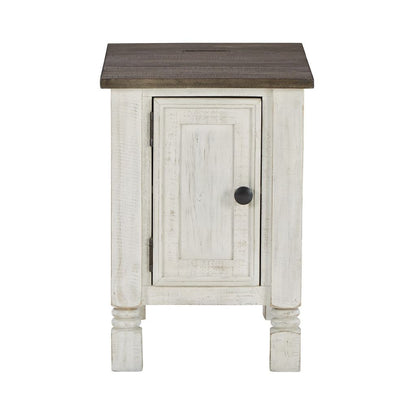 Tex 24 Inch Chairside End Table, Gray Plank Surface, USB Charger, White - View 2