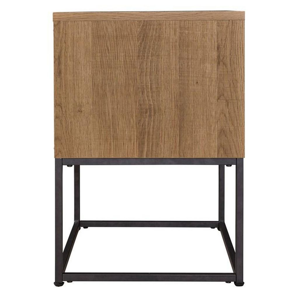 Mila 22 Inch Modern Wood Nightstand On Metal Base, Open Shelf, Light Brown - View 4