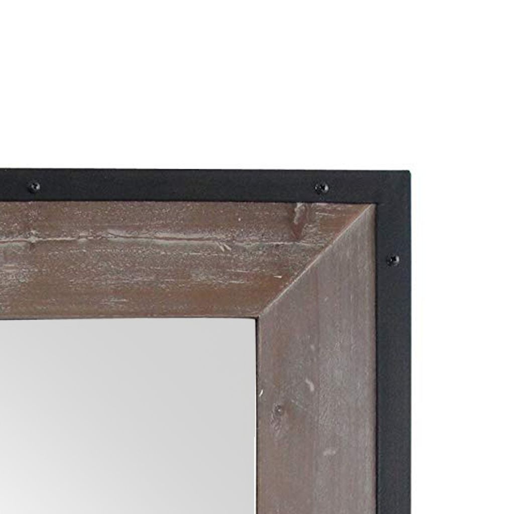 Transitional Mirror with Wooden Framing and Metal Outline, Black & Brown - View 2