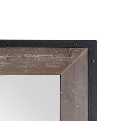 Transitional Mirror with Wooden Framing and Metal Outline, Black & Brown - View 2