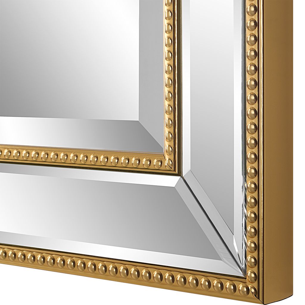 32 Inch Wood Wall Mirror, Beveled Mirror Frame, Gold - View 4