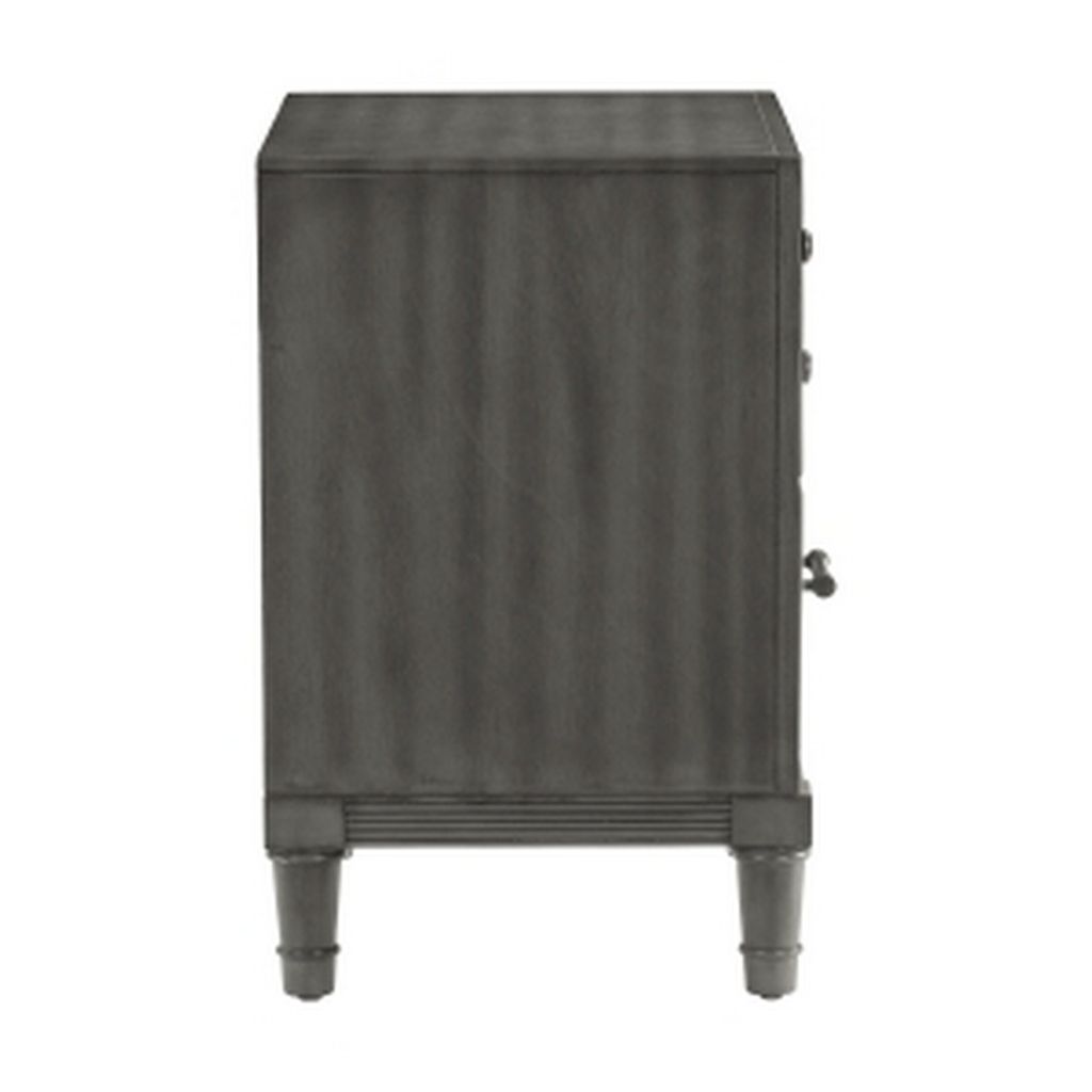 Ceila 27 Inch Classic 2 Drawer Nightstand, Round Tapered Legs, Gray Finish - View 3