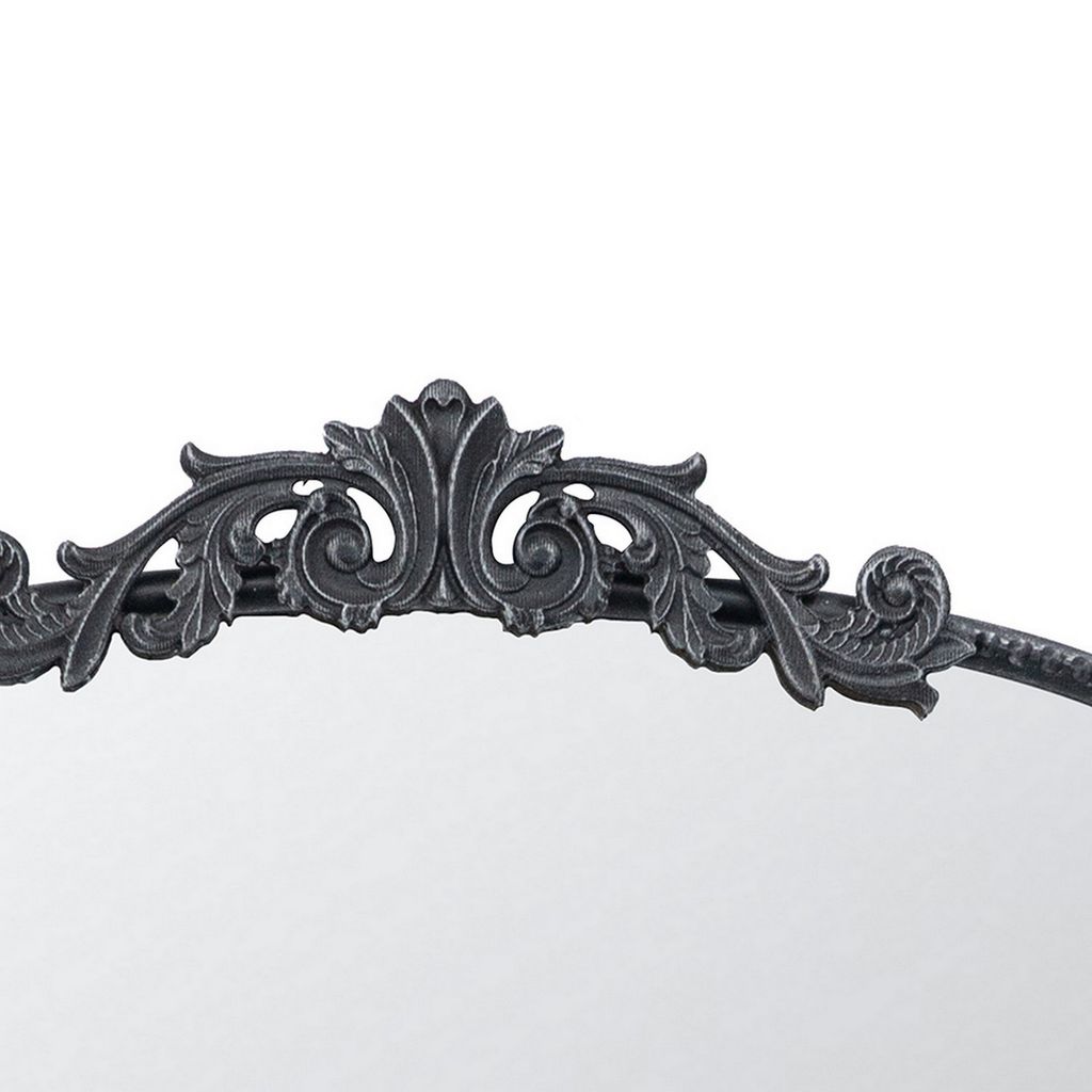 Kea 36 Inch Wall Mirror, Black Curved Metal Frame, Baroque Accent Design - View 4