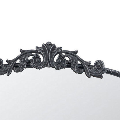 Kea 36 Inch Wall Mirror, Black Curved Metal Frame, Baroque Accent Design - View 4