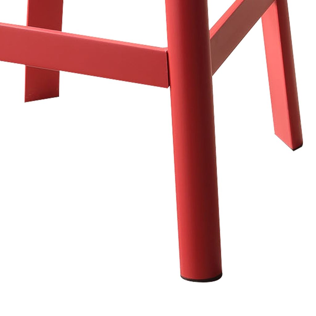 Industrial Style Metal Frame and Wooden Bar Stool, Brown and Red - View 5