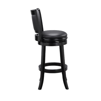 29 Inch Pio Solid Wood  Swivel Barstool, Vegan Faux Leather, Curved Backrest, Black - View 5