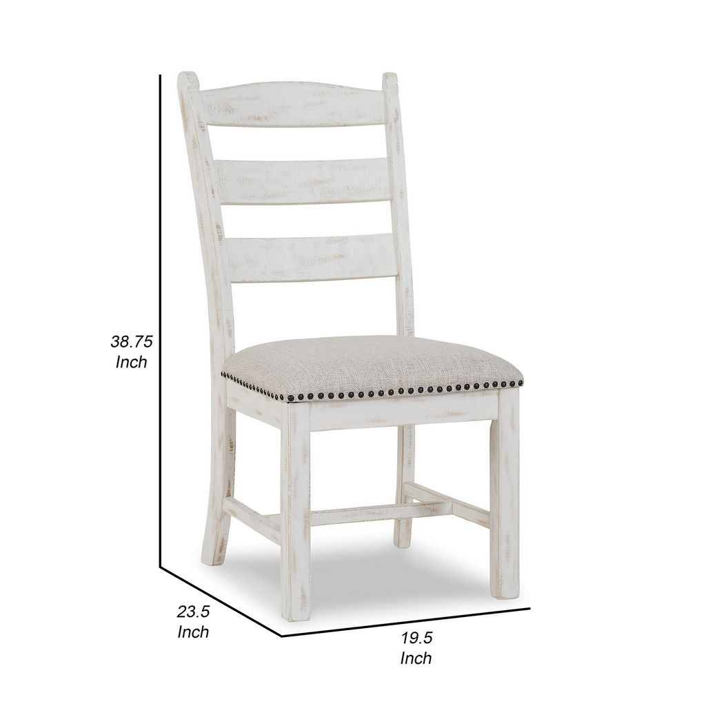 Zane 20 Inch Dining Chair, Set of 2, Beige Polyester Seat, Antique White - View 5