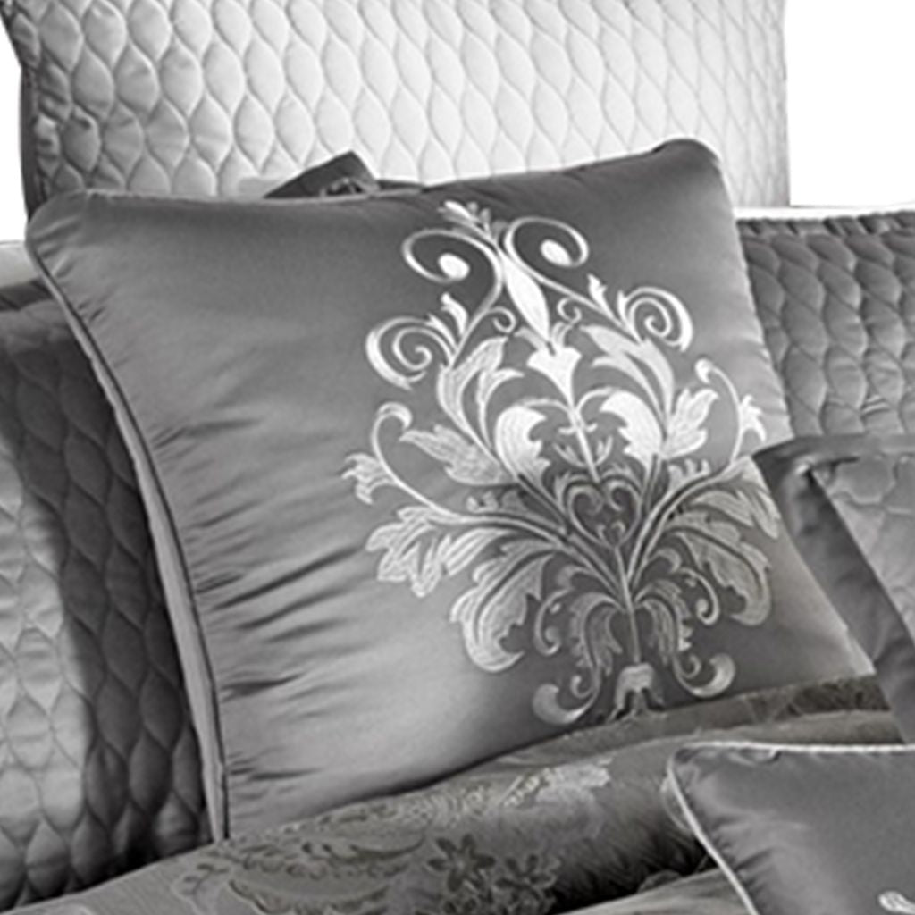 12 Piece King Polyester Comforter Set with Medallion Print, Platinum Gray - View 4