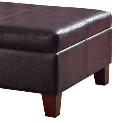 Leatherette Upholstered Wooden Ottoman With Hinged Storage, Brown, Large - View 5