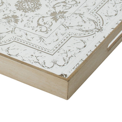 Miki 20 Inch Square Decorative Tray, Artisan Mirrored Floral Pattern, Gold - View 4