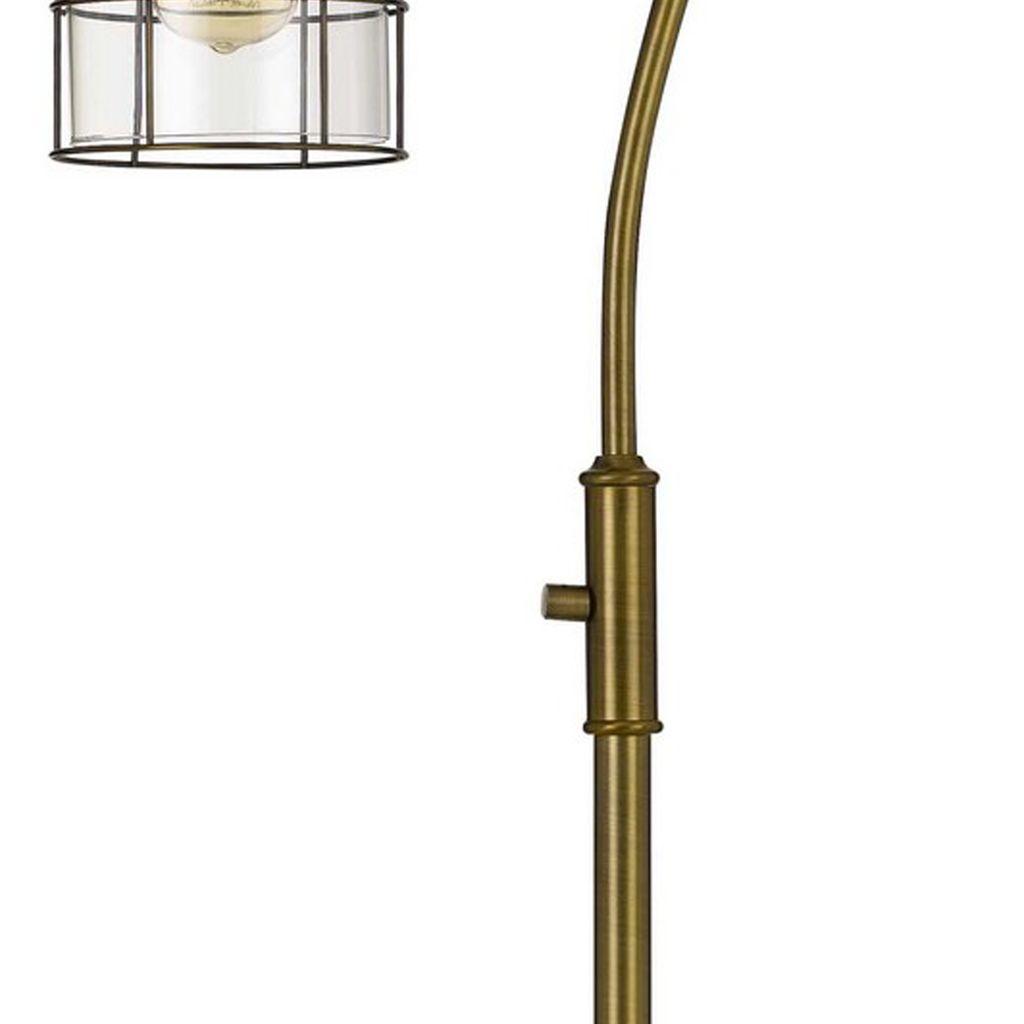 60 Inch Metal Downbridge Design Floor Lamp with Caged Shade, Antique Brass - View 3