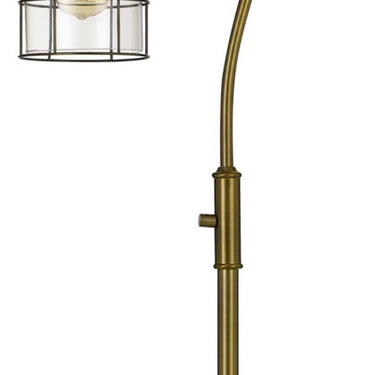 60 Inch Metal Downbridge Design Floor Lamp with Caged Shade, Antique Brass - View 3