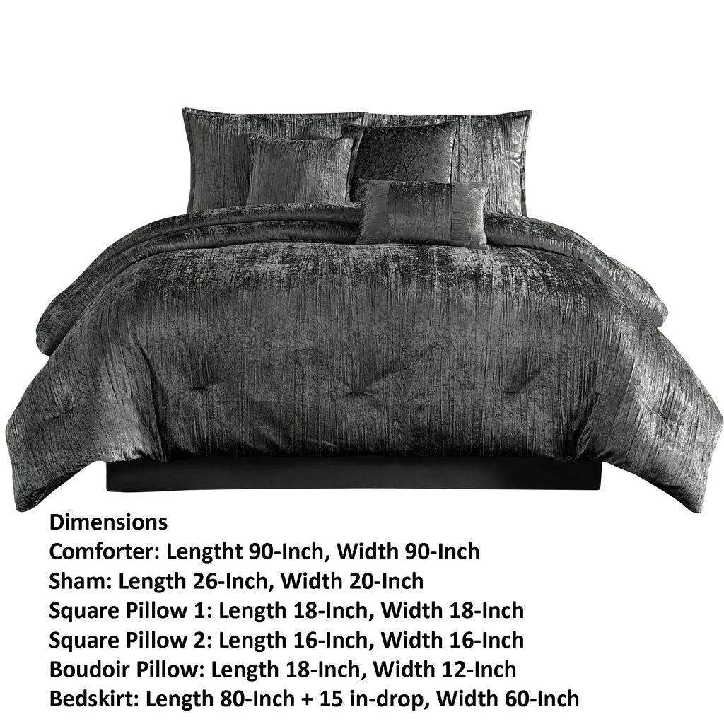 Jay 7 Piece Queen Comforter Set, Polyester Velvet Deluxe Texture, Gray - View 5