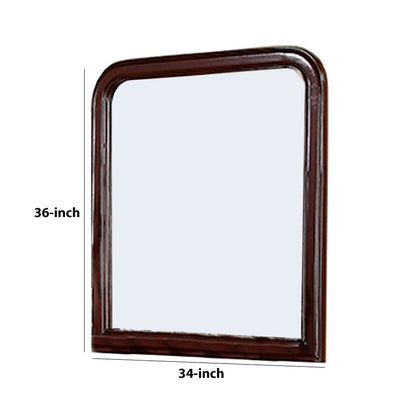 37 Inches Wooden Mirror with Curved Edges, Brown - View 6