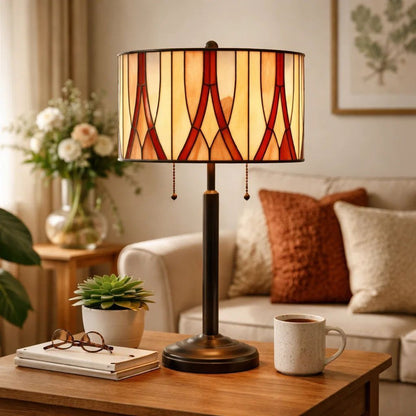 Eli 24 Inch Tiffany Style Table Lamp, Glass Shade, Antique Bronze - View 7