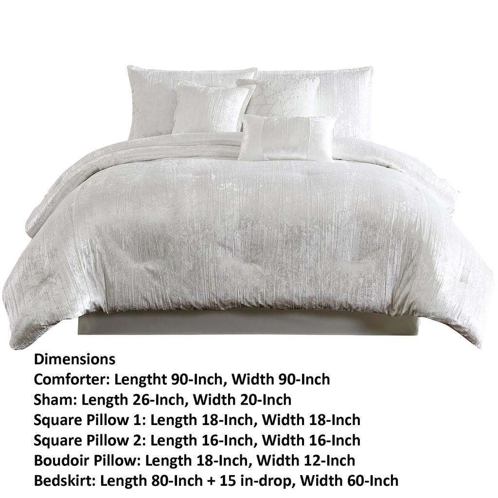 Jay 7 Piece Queen Comforter Set, White Polyester Velvet Deluxe Texture - View 6