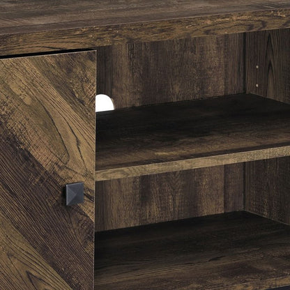 60 Inch TV Media Console Cabinet, 2 Herringbone Doors, Rustic Brown Wood - View 3