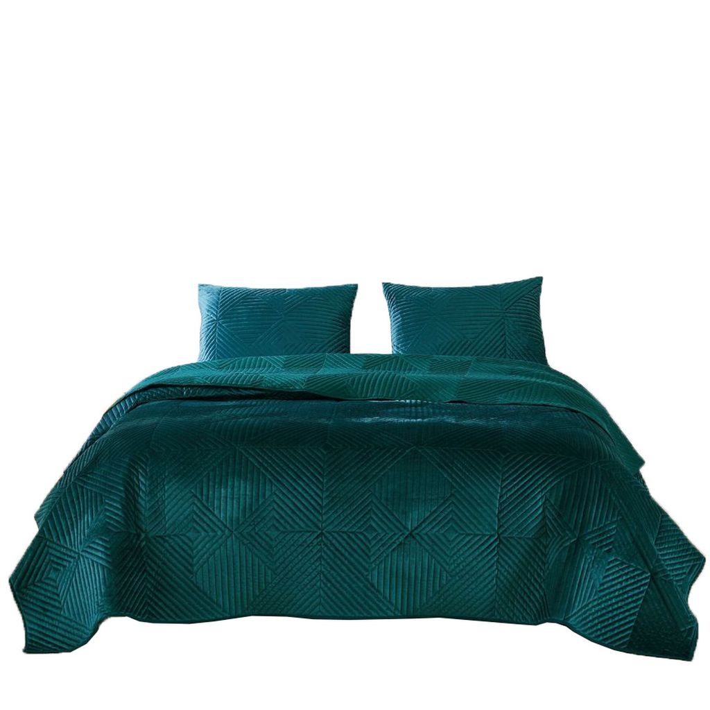 Bann 3 Piece King Quilt Set with Geometric Design, Green - View 3