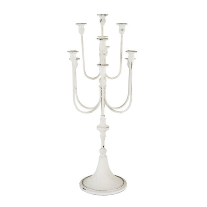 30 Inch Classic 11 Light Candelabra, Curved Arms, White Iron Frame
