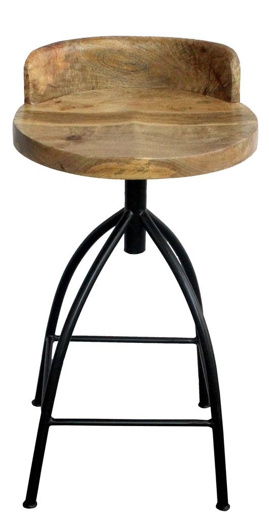Pia 25-31 Inch Industrial Style Counter Height Stool with Adjustable Swivel Seat, Brown, Black - View 5