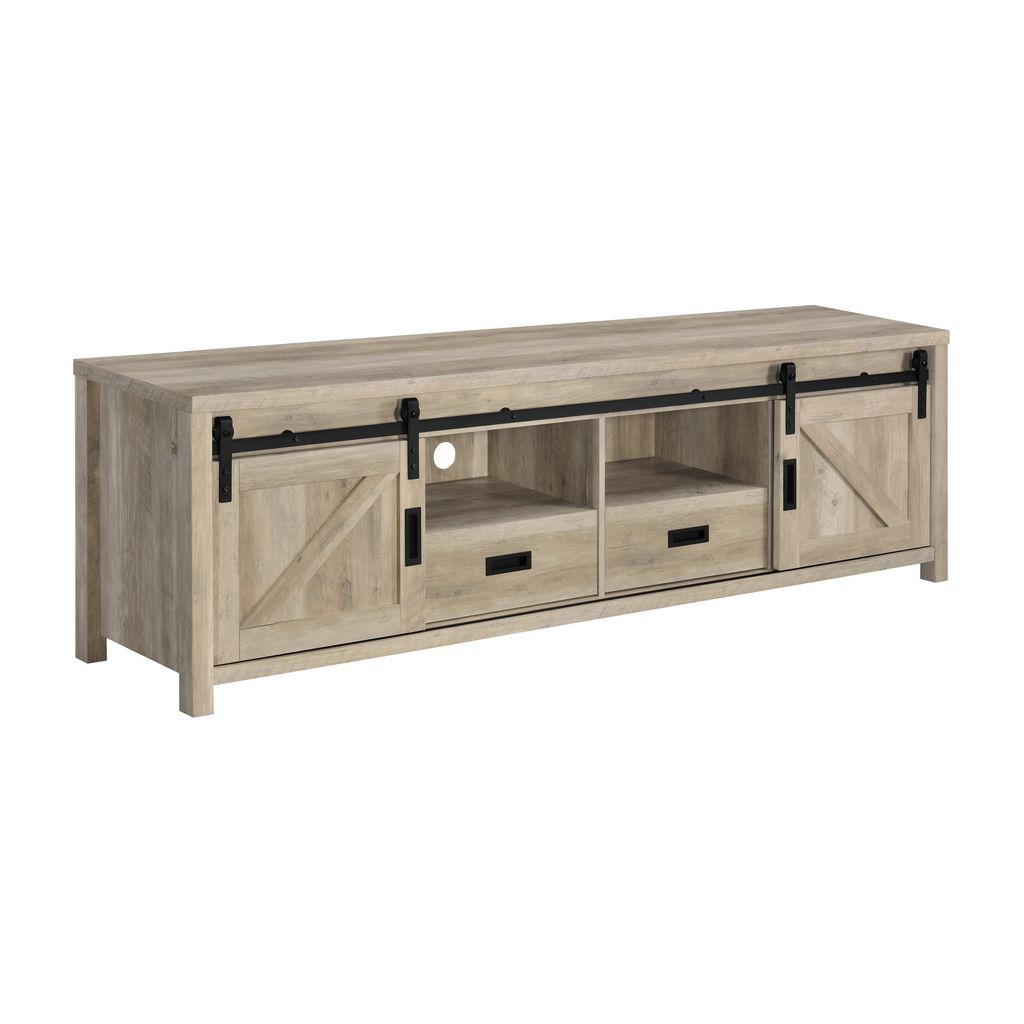Sem 79 Inch TV Media Entertainment Console, Sliding Doors, 2 Drawers, Brown