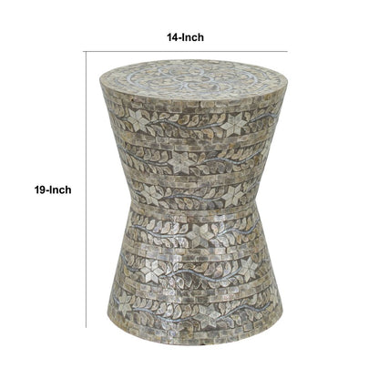 19 Inch Luxury Accent Table Stool, Star Foliage Pattern, Gray and Brown - View 6
