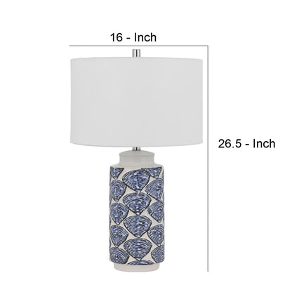 27 Inch Coastal Ceramic Table Lamp, Dimmer, Sea Shells, Blue - View 6