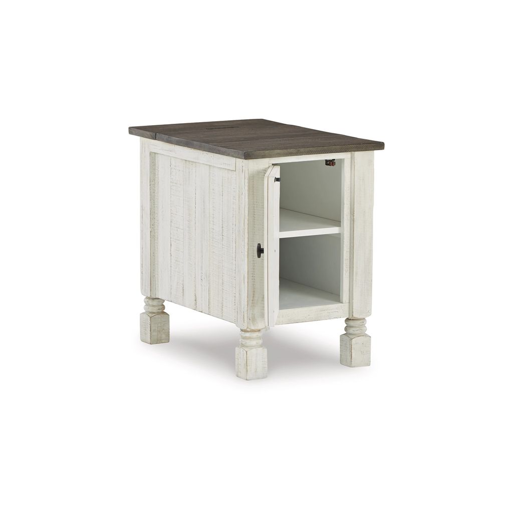 Tex 24 Inch Chairside End Table, Gray Plank Surface, USB Charger, White - View 3