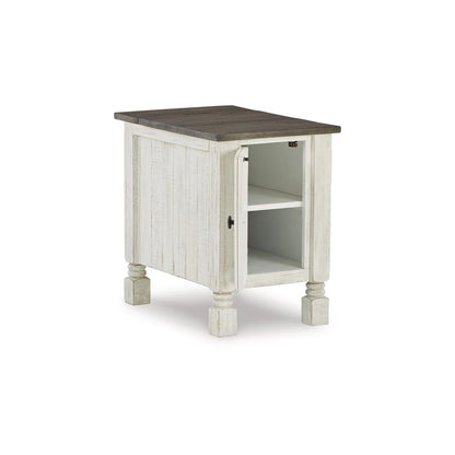 Tex 24 Inch Chairside End Table, Gray Plank Surface, USB Charger, White - View 3