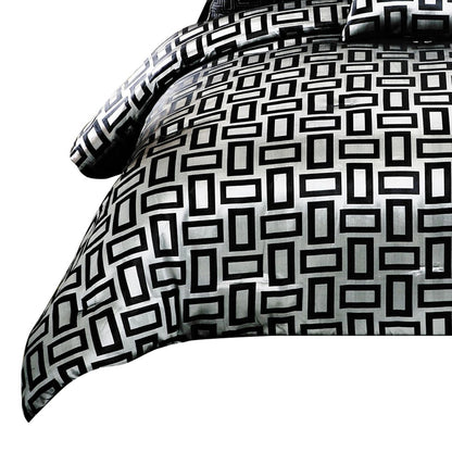 6 Piece Polyester Queen Comforter Set with Geometric Print, Gray and Black - View 2