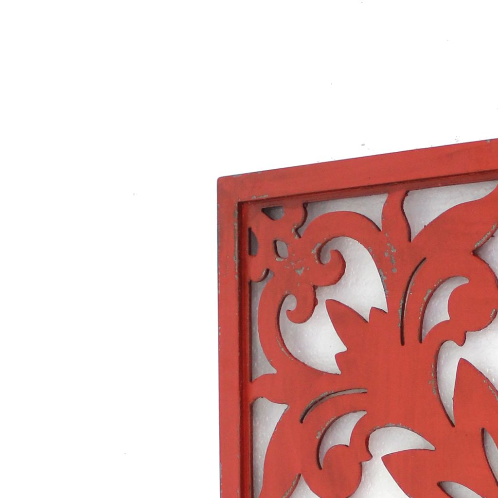 Set of 2 Square Wooden Floral Wall Plaque, Red - View 2