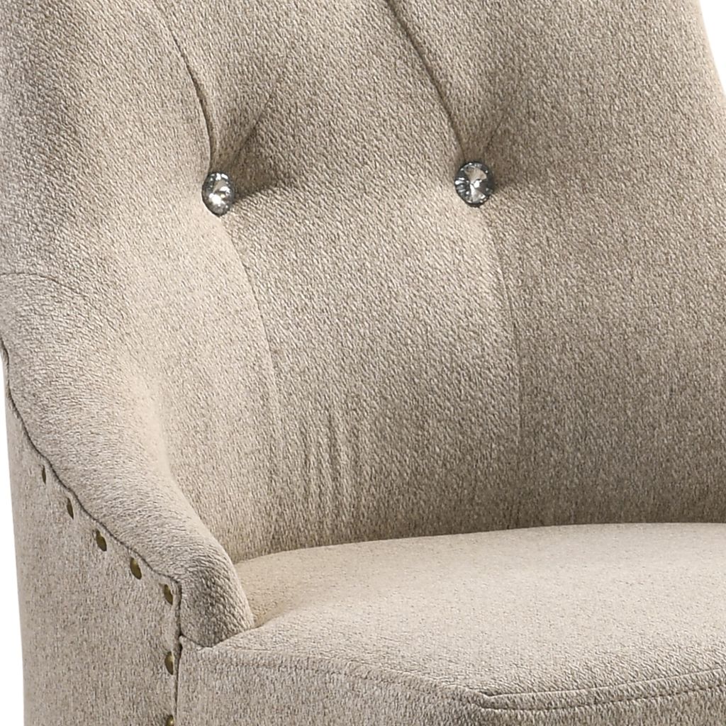 Wooden Chair with Fabric Upholstered Seating, Set of 2,Beige and Brown - View 2