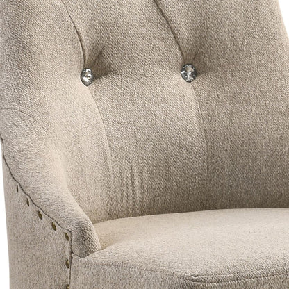 Wooden Chair with Fabric Upholstered Seating, Set of 2,Beige and Brown - View 2