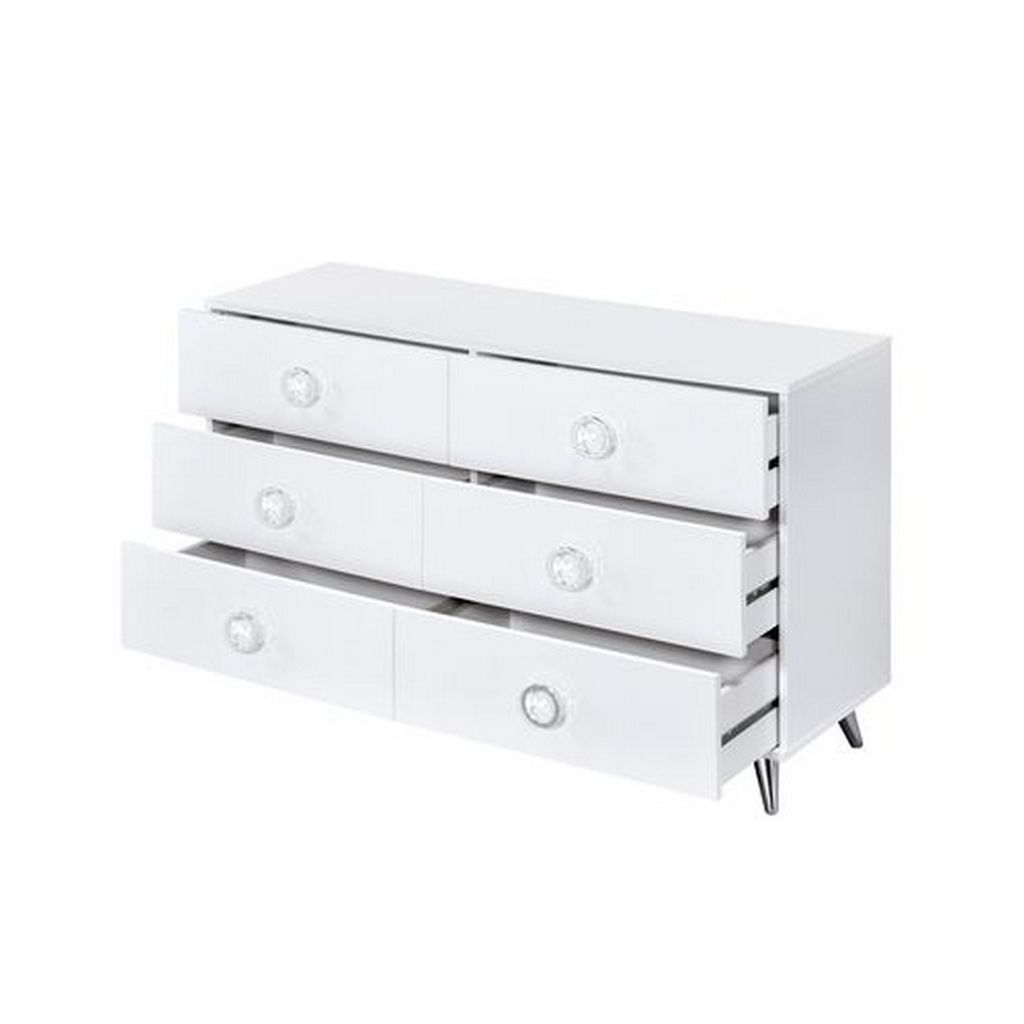 Dresser with 6 Drawers and Angled Metal Feet, White - View 4