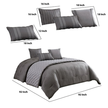 10 Piece Queen Polyester Comforter Set with Geometric Print, Gray - View 6