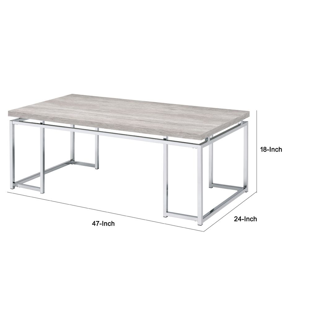Coffee Table with Rectangular Tabletop and Metal Legs, Silver and Brown - View 6