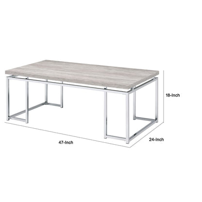 Coffee Table with Rectangular Tabletop and Metal Legs, Silver and Brown - View 6