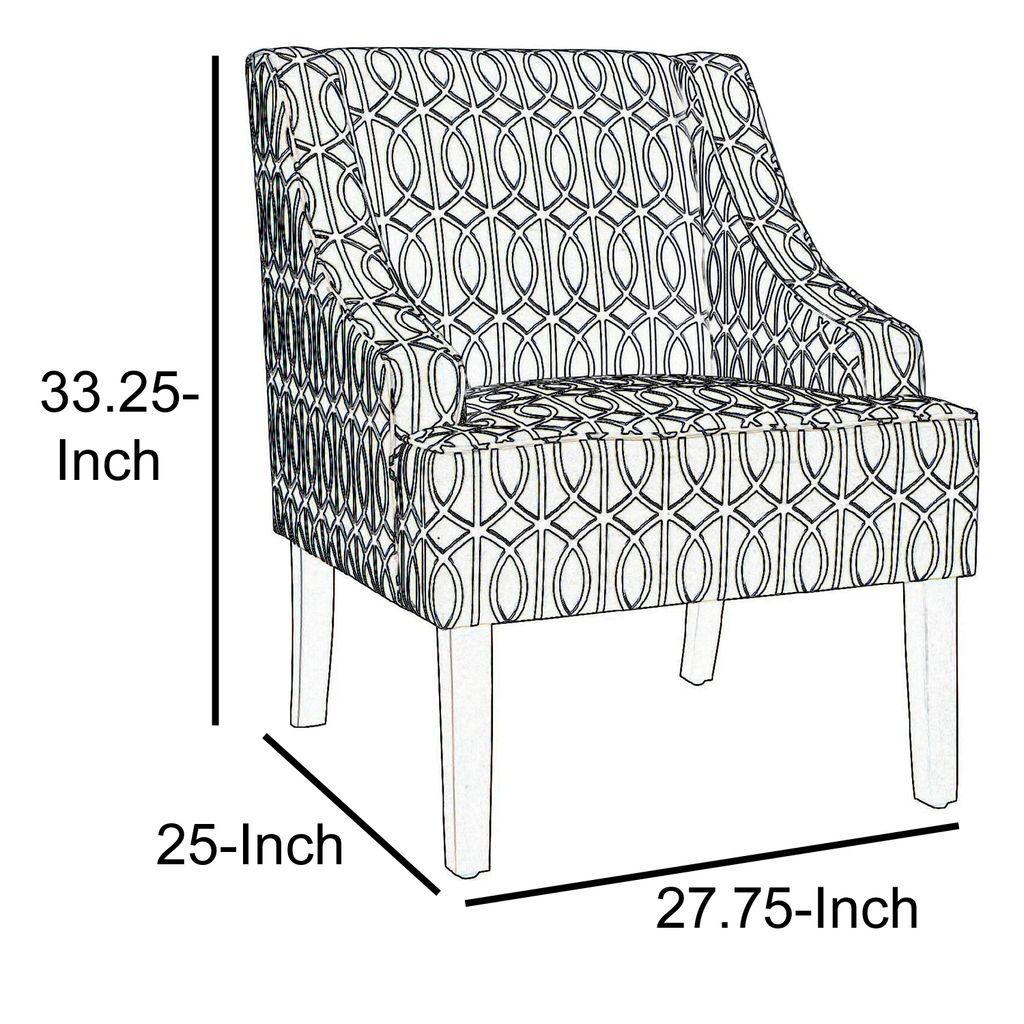 Wooden Fabric Upholstered Accent Chair with Swooping Armrests, Multicolor - View 5