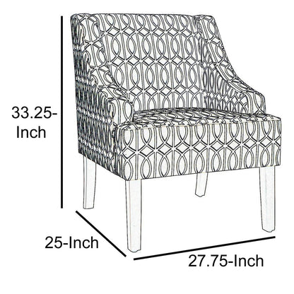 Wooden Fabric Upholstered Accent Chair with Swooping Armrests, Multicolor - View 5