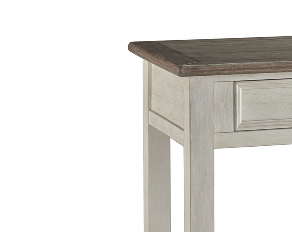 Sofa Table With Plank Style Top and 2 Gliding Drawers, Brown and White - View 2