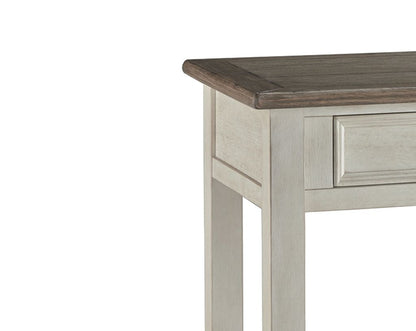 Sofa Table With Plank Style Top and 2 Gliding Drawers, Brown and White - View 2