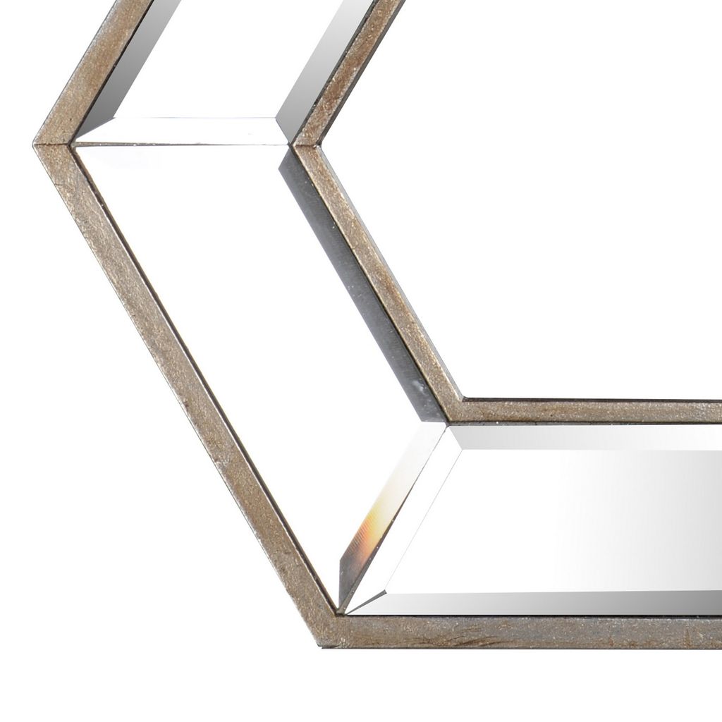 Toby 12 x 14 Inch Wall Mount Accent Mirror, Dual Hexagon Wood Frame, Brown - View 4