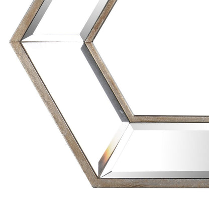 Toby 12 x 14 Inch Wall Mount Accent Mirror, Dual Hexagon Wood Frame, Brown - View 4