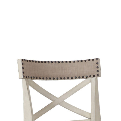 Curved X Shaped Back Swivel Barstool with Fabric Padded Seating, Antique White - View 2