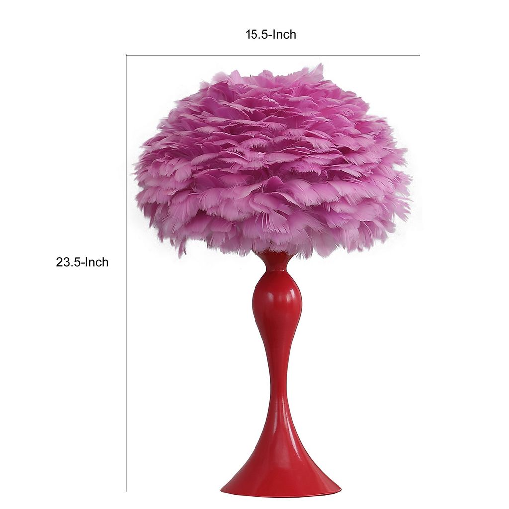 Lily 24 Inch Metal Glam Feather Table Lamp, Candlestick, 40W, Pink, Red - View 6