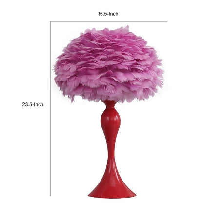 Lily 24 Inch Metal Glam Feather Table Lamp, Candlestick, 40W, Pink, Red - View 6